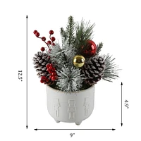 Christmas Mix In 12.5" Ceramic Cracker Footed Pot