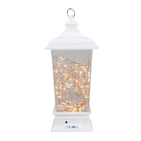 12" Battery Operated White Tapered Lantern with Rice Lights