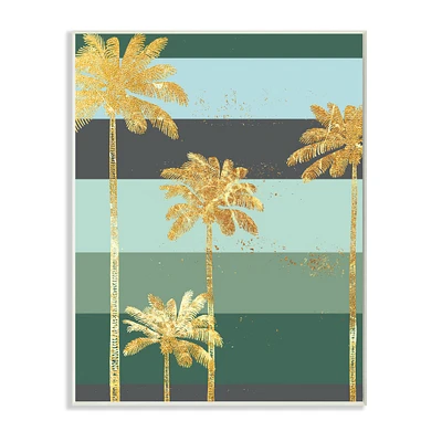 Stupell Industries Glam Tropical Palms over Green Bold Stripes Wall Plaque