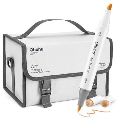 Ohuhu 200 Color Brush & Chisel Dual Tip Alcohol-Based Art Marker Set