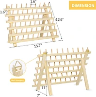 Natural 60-Spool Wooden Sewing Thread Organizer Rack