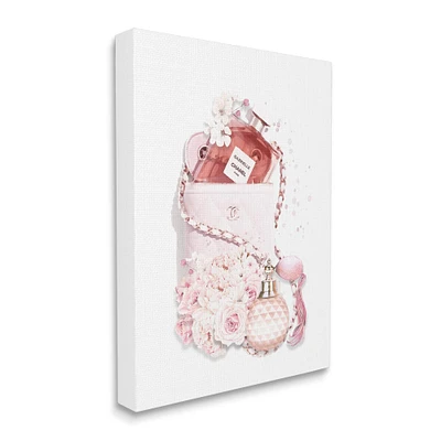 Stupell Industries Pink Designer Bag with Chic Florals Paint Splatter Canvas Wall Art