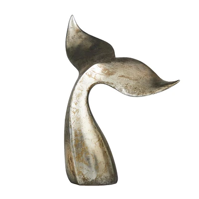 16" Distressed Silver & Copper Whale Tail Decorative Sculpture