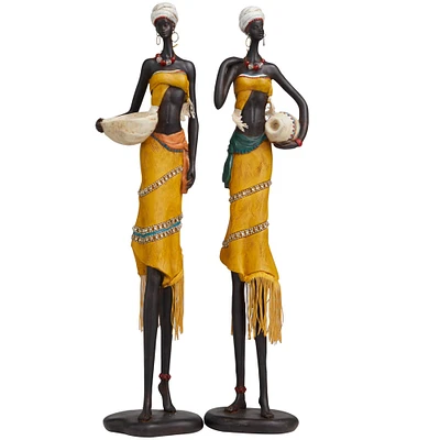 Handmade Polystone African Inspired Sculpture Set