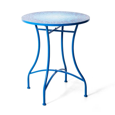 Glitzhome® 28" Blue Outdoor Metal Folding Bistro Table with Ceramic Tile Top