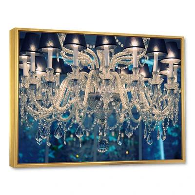 Designart - Blue Vintage Crystal Chandelier - Flower Artwork on Framed Canvas