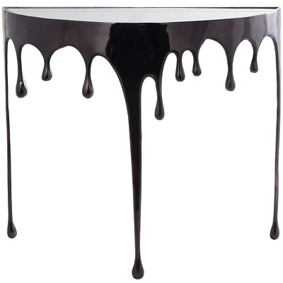 32" Aluminum Drip Console Table with Melting Designed Legs & Shaded Glass Top