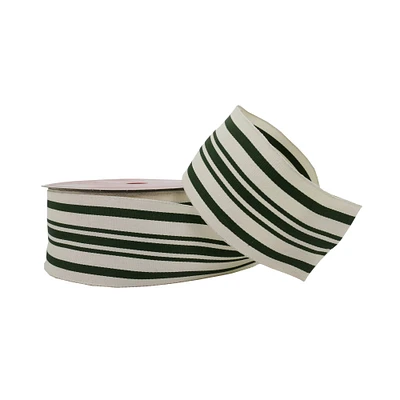 2.5" x 26.6yd. Green & White Stripe Wired Ribbon by Celebrate It® Christmas