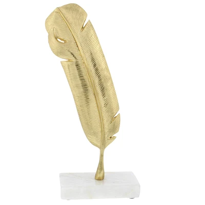 CosmoLiving by Cosmopolitan 12" Gold Aluminum Feather Sculpture
