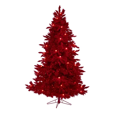 7ft. Pre-Lit Red Fraser Fir Artificial Christmas Tree, Red Lights