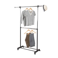 Honey Can Do Adjustable Rolling Metal Double Clothes Rack