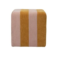 18" Modern Square Fabric Upholstered Striped Pouf