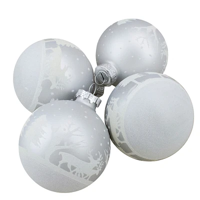 4ct. 3.25" Matte and Frosted White Glass Hanging Christmas Ball Ornaments