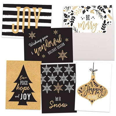 JAM Paper Black & Gold Peace & Joy Christmas Cards Set