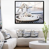 Designart - White Nautical Mooring Rope - Modern Landscape Framed Canvas Art