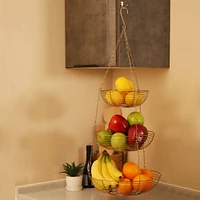 12" Gold & Copper 3-Tier Hanging Metal Basket