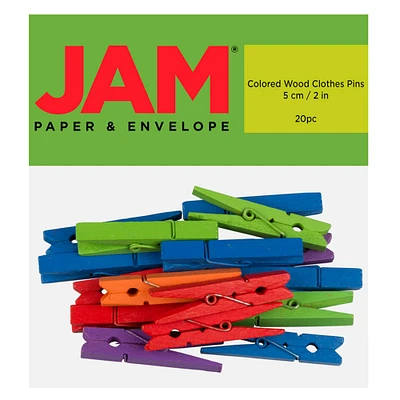 JAM Paper 2" Assorted Color Wood Clip Clothespins, 20ct.