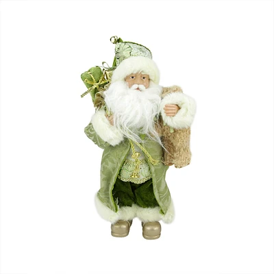 12" St. Patrick's Irish Standing Santa Claus Christmas Figure with Teddy Bear and Gift Bag