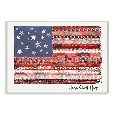Stupell Industries Home Sweet Home Phrase Lace Pattern American Flag Wall Plaque
