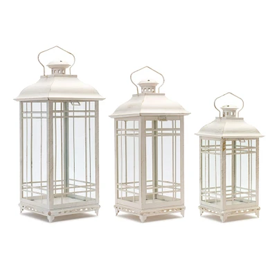 Metal & Glass Lantern Set, 13.25", 16.25" & 19.25"