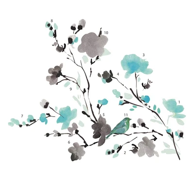 RoomMates Blossom Watercolor Bird Branch Peel & Stick Wall Decals