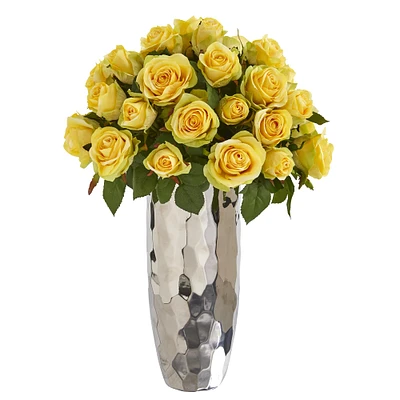 20" Rose Artificial Arrangement in Silver Vase