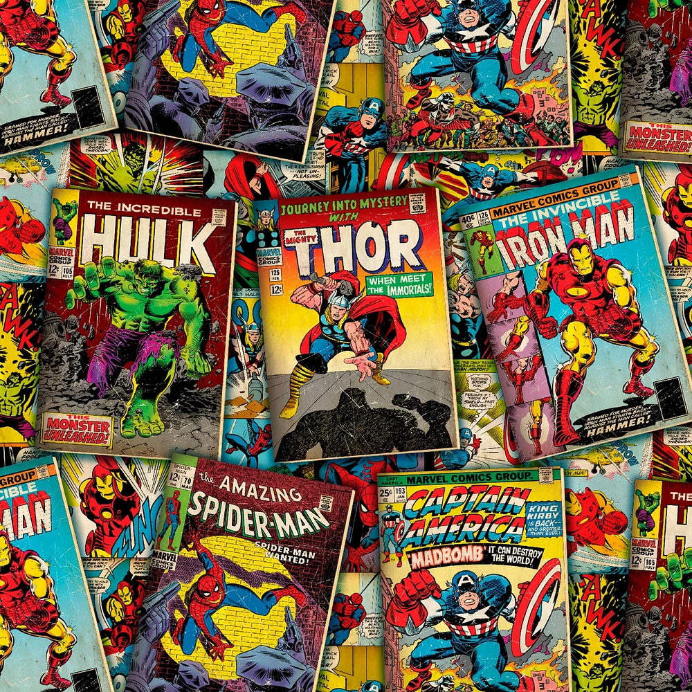 Marvel Retro Comics Covers Cotton Fabric