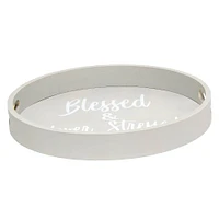 Elegant Designs™ 13.8" Round Blessed & Never Stressed Serving Tray with Handles
