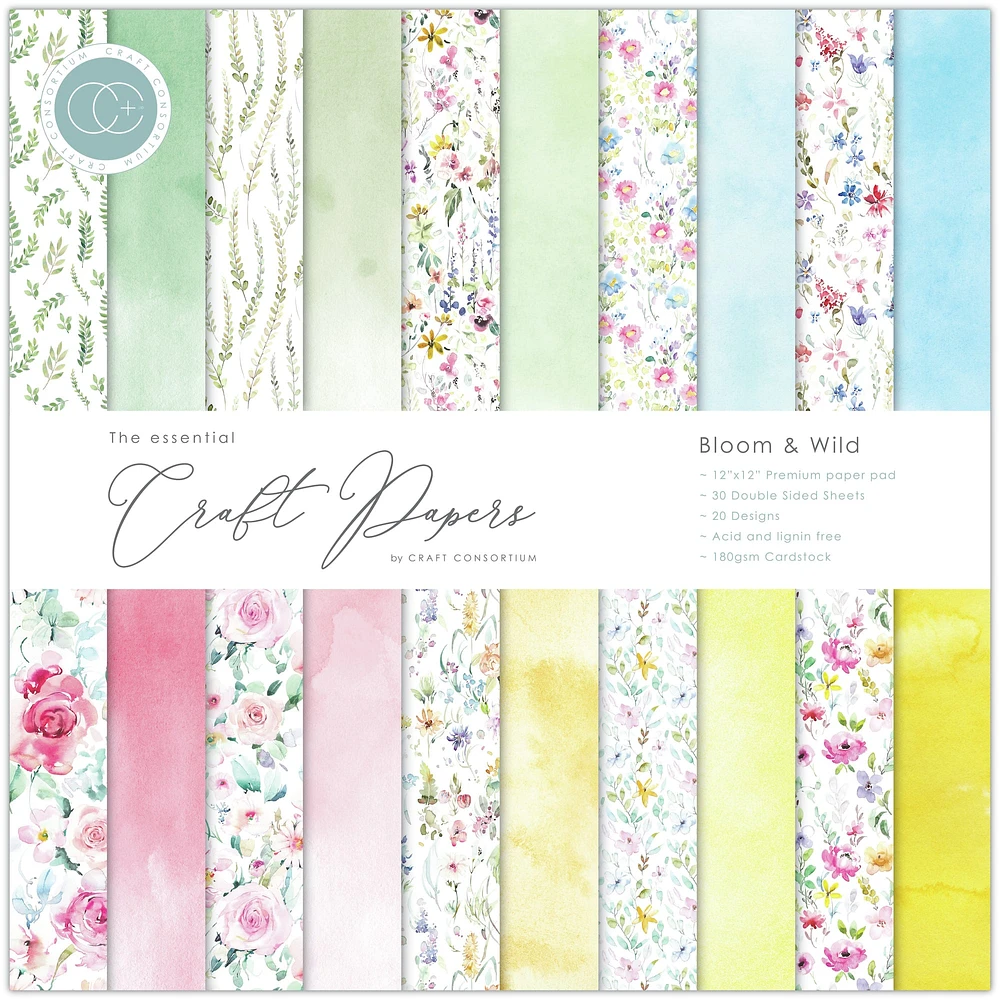 Craft Consortium Bloom & Wild Double-Sided Paper Pad, 12" x 12"