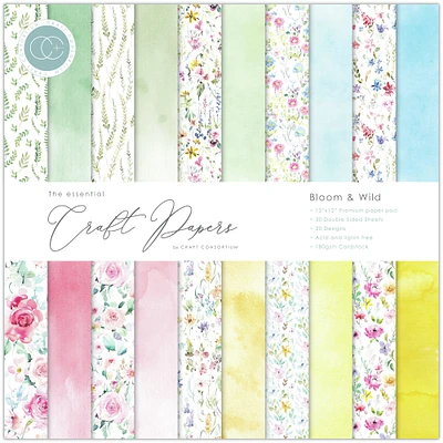 Craft Consortium Bloom & Wild Double-Sided Paper Pad, 12" x 12"