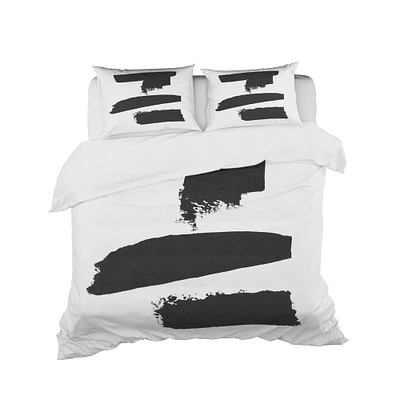 Designart 'Black and White Geometric Company I' Geometric Bedding Set - Duvet Cover & Shams