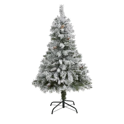 4ft. Unlit Flocked White River Mountain Pine & Pinecones Artificial Christmas Tree