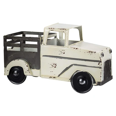 12" White Vintage Metal Pickup Truck Tabletop Accent