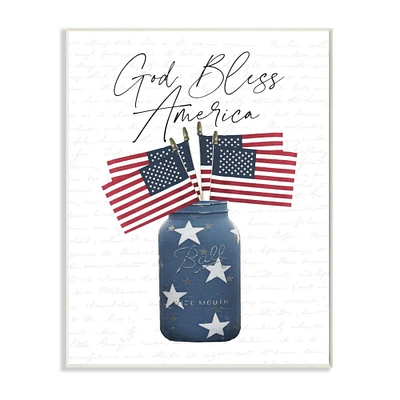 Stupell Industries Patriotic God Bless America Country Quote Jar Flags Wood Wall Plaque