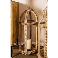 29" Brown Recycled Wood Natural Candle Holder Lantern