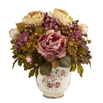 16" Pink & Cream Peony Arrangement in Floral Vase