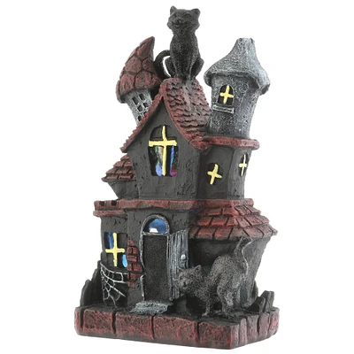 7" Black Cats Haunted House with LED Light