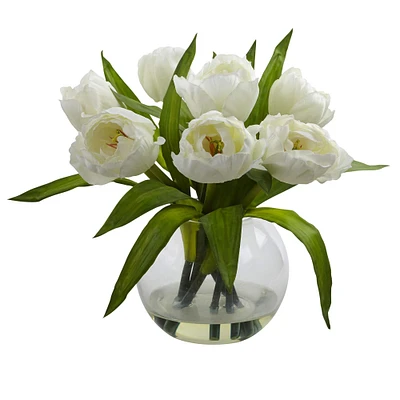 11" White Tulips Arrangement with Clear Vase