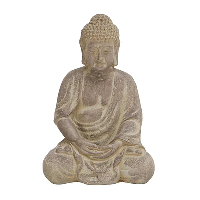 12" Tan Bohemian Ceramic Buddha Sculpture