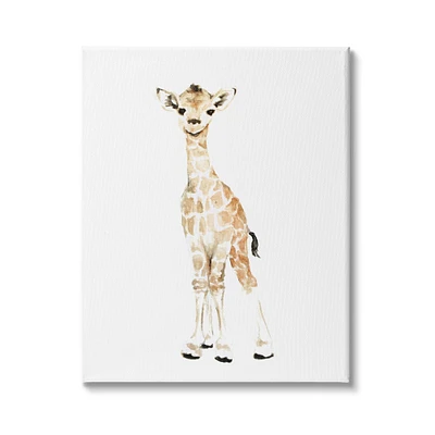 Stupell Industries Baby Giraffe Watercolor Portrait Children's Nursery Safari Animal Canvas Wall Art