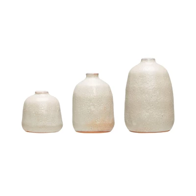 Light Gray Terracotta Vases with Pitted Sand Finishes Set