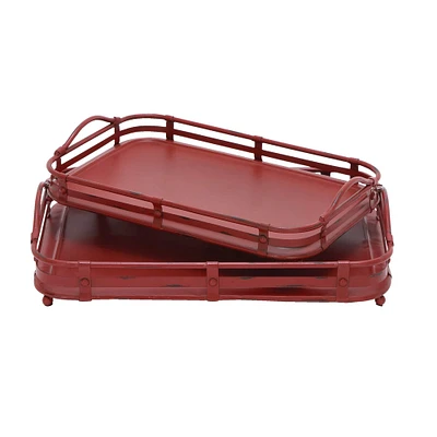 Red Metal Vintage Tray Set