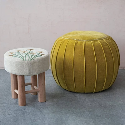 Bohemian Floral Embroidery Upholstered Stool