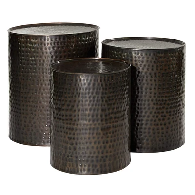 Brown Metal Industrial Accent Table Set