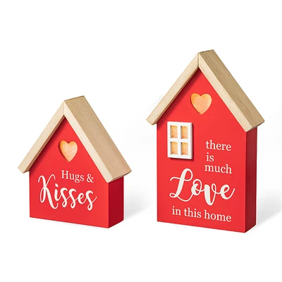 Glitzhome® Lighted Valentine's Wooden House Table Décor Set