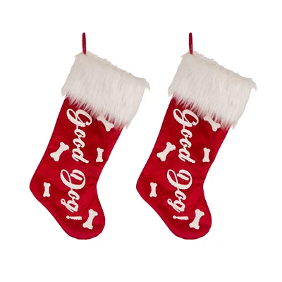 Glitzhome® 22" Velvet Good Dog Christmas Stockings, 2ct.