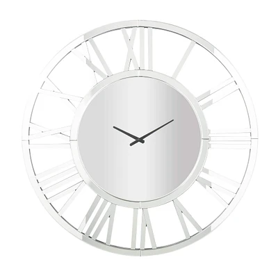 40" Silver Glass Mirrored Wall Clock