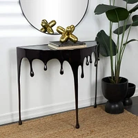 32" Aluminum Drip Console Table with Melting Designed Legs & Shaded Glass Top