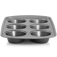 Gibson Baker's Friend Gray 6 Cup Nonstick Steel Muffin Pan