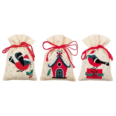 Vervaco Christmas Bird & House Counted Cross Stitch Sachet Bags Kit